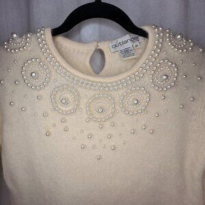 Vintage Angora Lambswool Pearl Embellished Sweater Dress Pastel Yellow Petite S